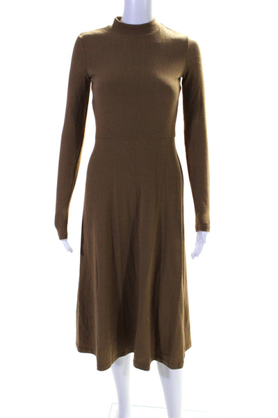 Vince Women's Mock Neck Long Sleeves Empire Waist Midi Dress Brown Size XXS