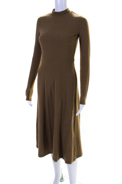 Vince Women's Mock Neck Long Sleeves Empire Waist Midi Dress Brown Size XXS