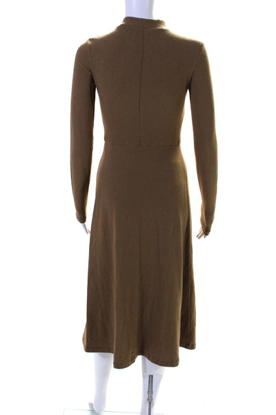 Vince Women's Mock Neck Long Sleeves Empire Waist Midi Dress Brown Size XXS