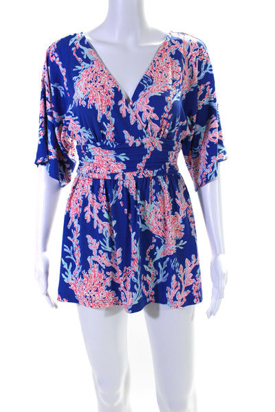 Lilly Pulitzer Women's Short Sleeves Cinch Waist Skort Romper Blue Size XS