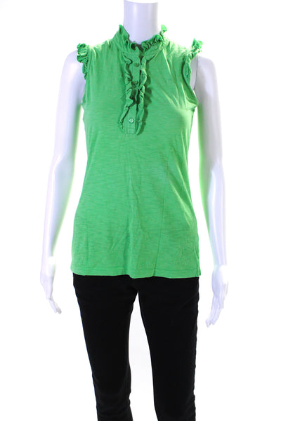 Lilly Pulitzer Women's Ruffle Round Neck Sleeveless Cotton Blouse Green Size S