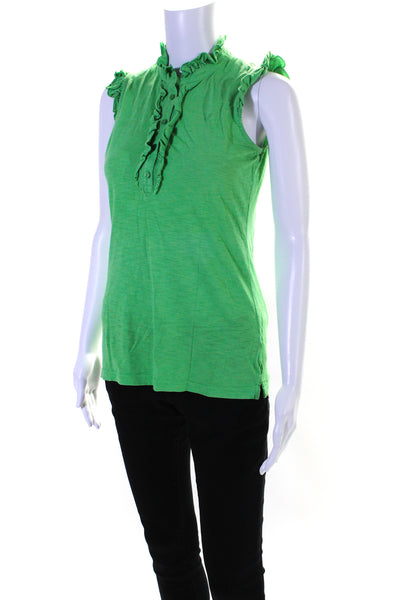 Lilly Pulitzer Women's Ruffle Round Neck Sleeveless Cotton Blouse Green Size S