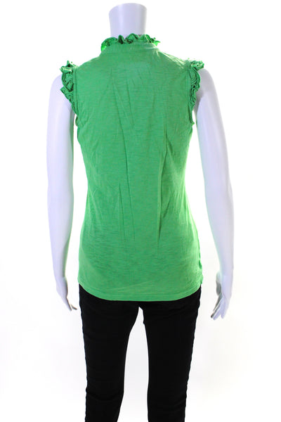 Lilly Pulitzer Women's Ruffle Round Neck Sleeveless Cotton Blouse Green Size S