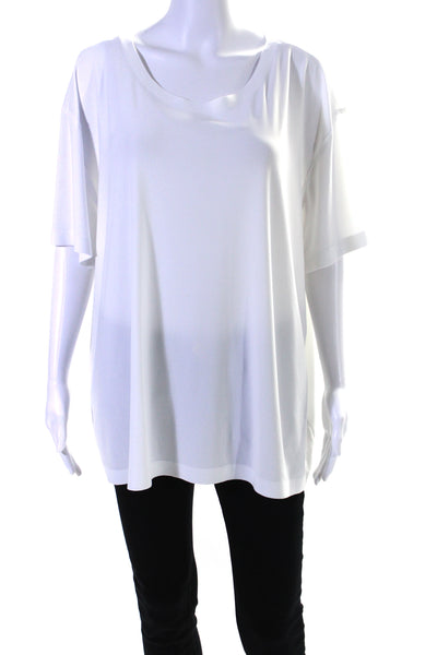 Norma Kamali Womens Solid White Scoop Neck Short Sleeve Tee Top Size XL