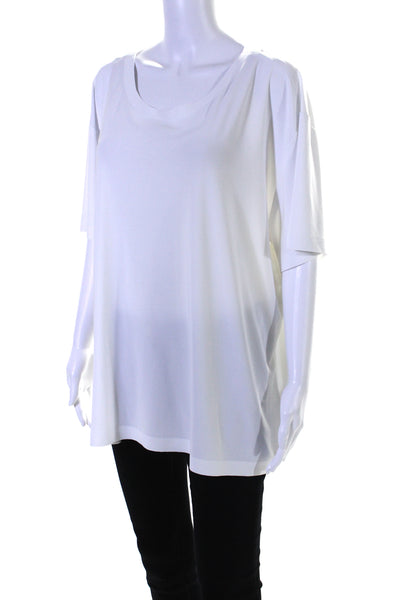 Norma Kamali Womens Solid White Scoop Neck Short Sleeve Tee Top Size XL