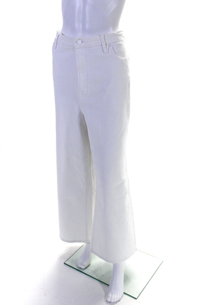 Good American Womens Solid White Cotton High Rise Wide Leg Denim Jeans Size 22