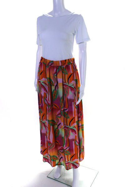 Beach Riot Womens Orange Pink Linen Floral Pull On A-Line Midi Skirt Size M