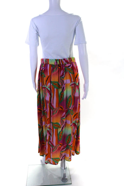 Beach Riot Womens Orange Pink Linen Floral Pull On A-Line Midi Skirt Size M