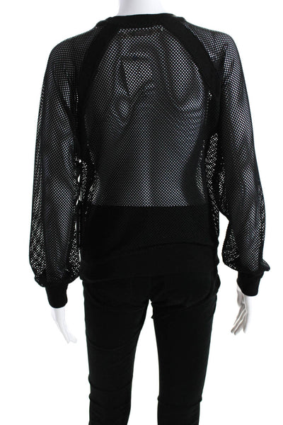 Blanc Noir Women's Round Neck Long Sleeves Mesh Blouse Black Size S