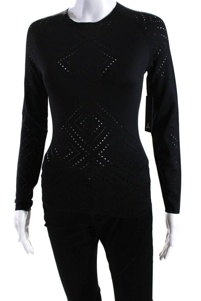 Ultracor Women's Round Neck Long Sleeves Mesh Fitted Blouse Black Size S