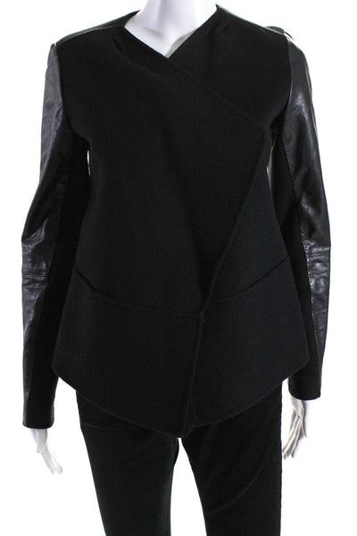 Vince Women's Collared Long Sleeves Open Front Leather Jacket Black Size XS