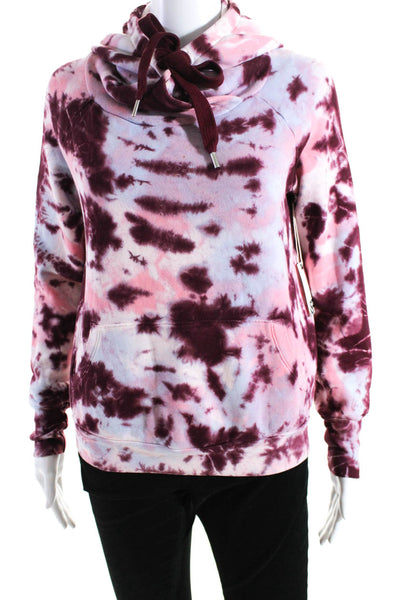 NSF Women's Hood Long Sleeves Pockets Burgundy Tie Dye Sweatshirt Size  P