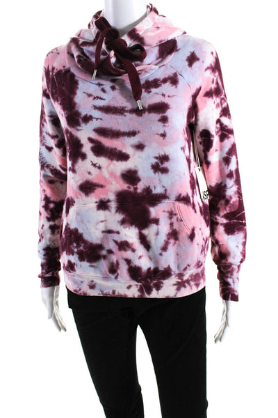 NSF Women's Hood Long Sleeves Pockets Burgundy Tie Dye Sweatshirt Size  P