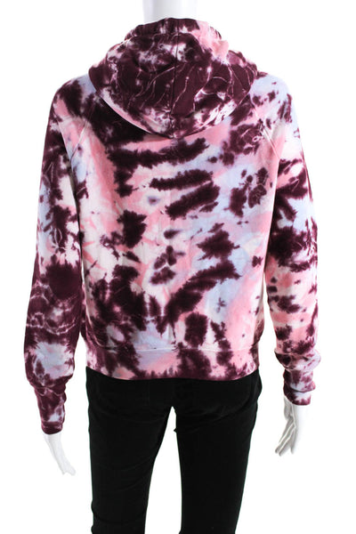 NSF Women's Hood Long Sleeves Pockets Burgundy Tie Dye Sweatshirt Size  P