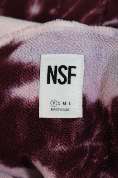 NSF Women's Hood Long Sleeves Pockets Burgundy Tie Dye Sweatshirt Size  P