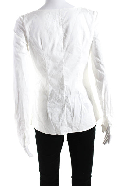 The Row Women's Round Neck Long Sleeves Button Down Cotton Blouse White Size S