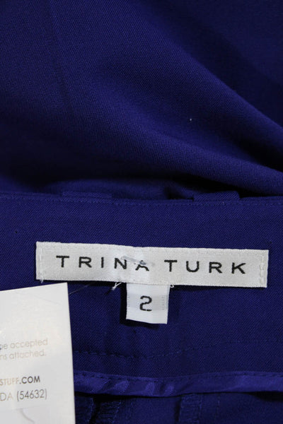 Trina Turk Womens Low Rise Pleated Bermuda Dress Shorts Navy Blue Size 2