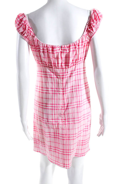 Wayf Womens Plaid Off Shoulder Tie Neck Sheath Dress Pink Size Small