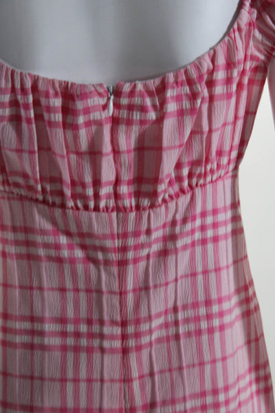 Wayf Womens Plaid Off Shoulder Tie Neck Sheath Dress Pink Size Small