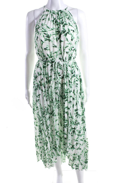 Taylor Womens Leaf Print Swiss Dot Chiffon Midi Shift Dress Green White Size 6