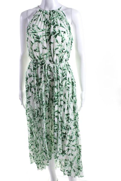 Taylor Womens Leaf Print Swiss Dot Chiffon Midi Shift Dress Green White Size 6