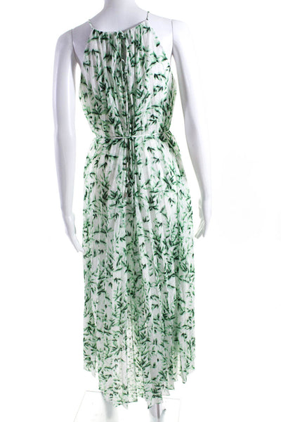 Taylor Womens Leaf Print Swiss Dot Chiffon Midi Shift Dress Green White Size 6