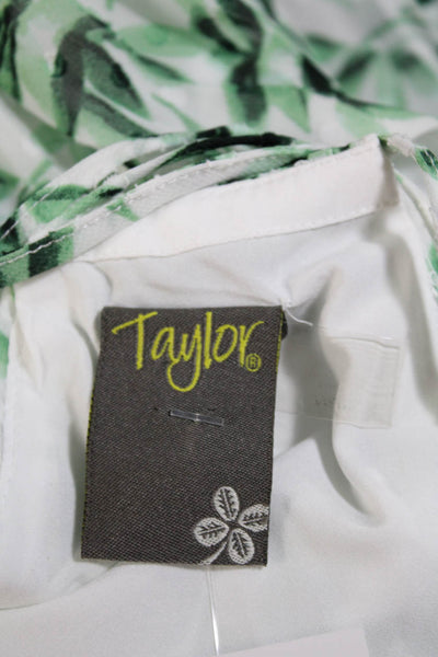 Taylor Womens Leaf Print Swiss Dot Chiffon Midi Shift Dress Green White Size 6