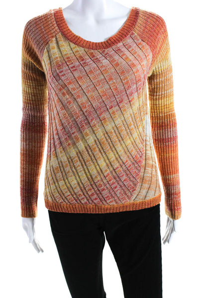 Free People Womens Ribbed Gradient Scoop Neck Sweater Orange Red Yellow Small