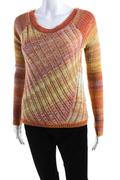 Free People Womens Ribbed Gradient Scoop Neck Sweater Orange Red Yellow Small