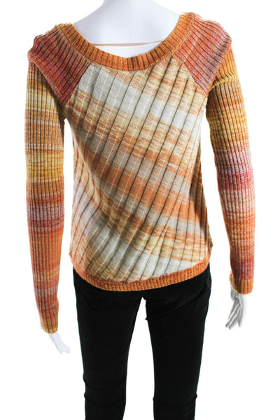 Free People Womens Ribbed Gradient Scoop Neck Sweater Orange Red Yellow Small