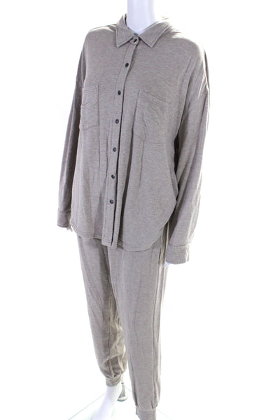 Z Supply Womens Taupe Knit Long Sleeve Button Down Shirt Pants Set Size XL L