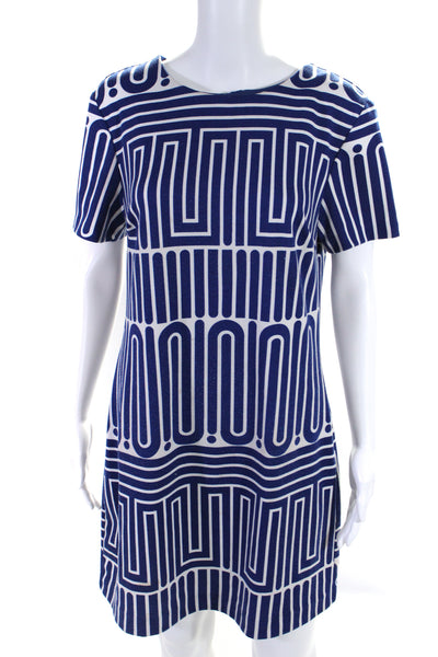 Trina Trina Turk Womens Abstract Striped Zipped Midi Sheath Dress Blue Size L