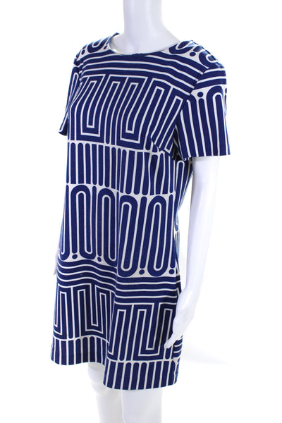 Trina Trina Turk Womens Abstract Striped Zipped Midi Sheath Dress Blue Size L