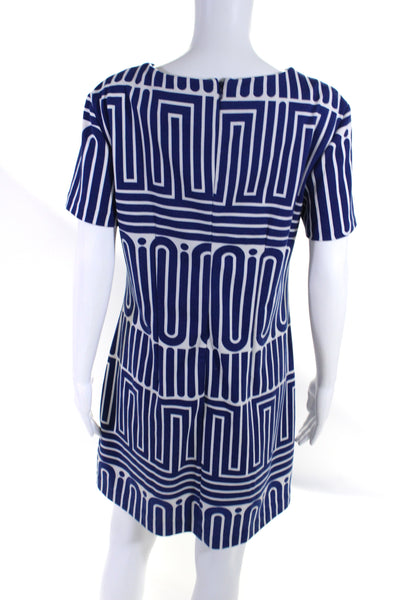 Trina Trina Turk Womens Abstract Striped Zipped Midi Sheath Dress Blue Size L