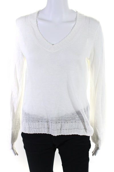 White + Warren Women's V-Neck Long Sleeves Pullover Sweater White Size S