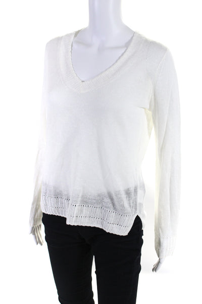 White + Warren Women's V-Neck Long Sleeves Pullover Sweater White Size S