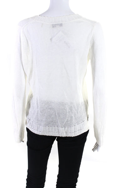 White + Warren Women's V-Neck Long Sleeves Pullover Sweater White Size S