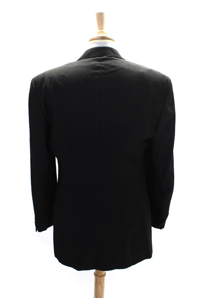 Mani Mens Black Wool Striped Two Button Long Sleeve Blazer Size 41L