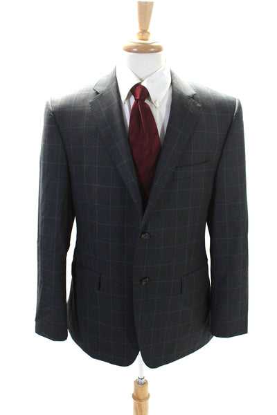 Lauren Ralph Lauren Mens Gray Wool Plaid Long Sleeve Slim Fit Blazer Size 42S