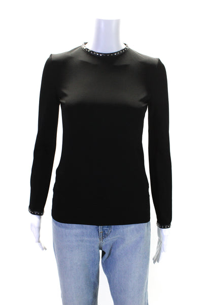 Helmut Lang Womens Black Studded Crew Neck Long Sleeve Blouse Top Size XS