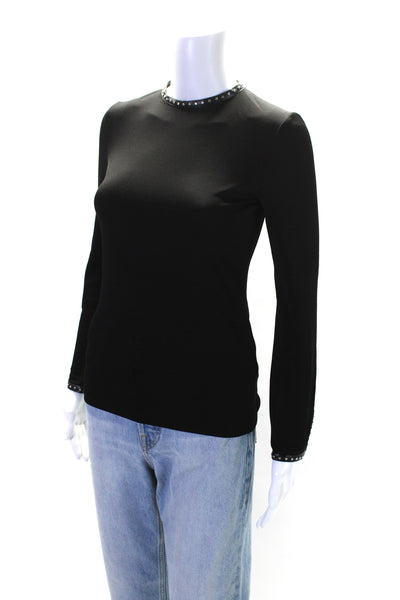 Helmut Lang Womens Black Studded Crew Neck Long Sleeve Blouse Top Size XS