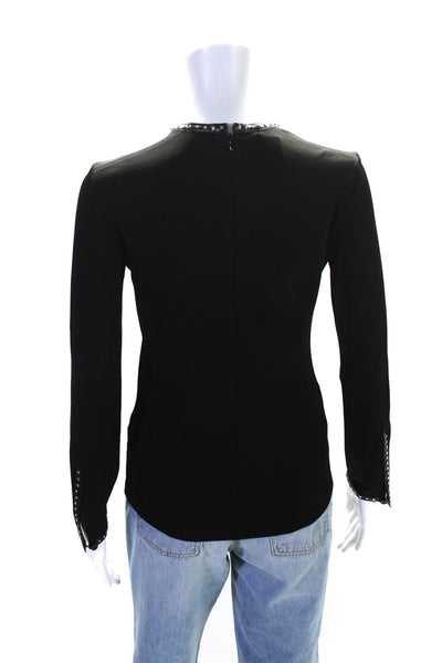 Helmut Lang Womens Black Studded Crew Neck Long Sleeve Blouse Top Size XS