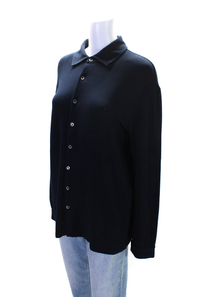 Armani Collezioni Womens Blue Collar Long Sleeve Button Down Knit Shirt Size M