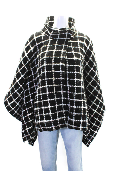 Stella & Jamie Womens Black Window Pane Print 3/4 Sleeve Poncho Jacket Size S