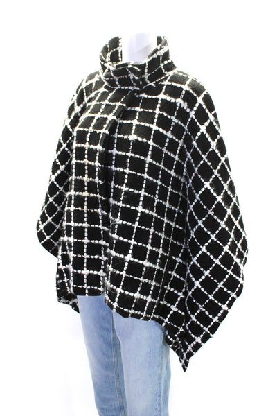 Stella & Jamie Womens Black Window Pane Print 3/4 Sleeve Poncho Jacket Size S