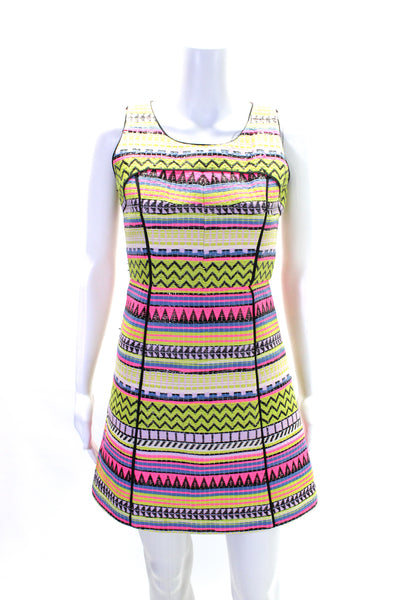 Milly Womens Multicolor Printed Crew Neck Zip Sleeveless Shift Dress Size 0