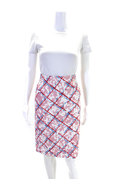 Jil Sander Navy Womens Back Zip Floral Check Pencil Skirt Pink White Size IT 36