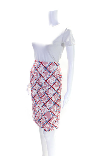 Jil Sander Navy Womens Back Zip Floral Check Pencil Skirt Pink White Size IT 36