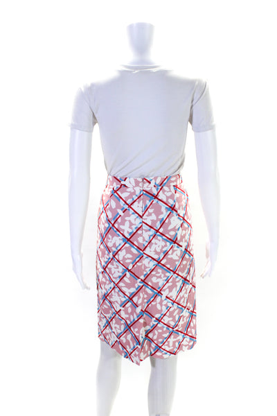 Jil Sander Navy Womens Back Zip Floral Check Pencil Skirt Pink White Size IT 36