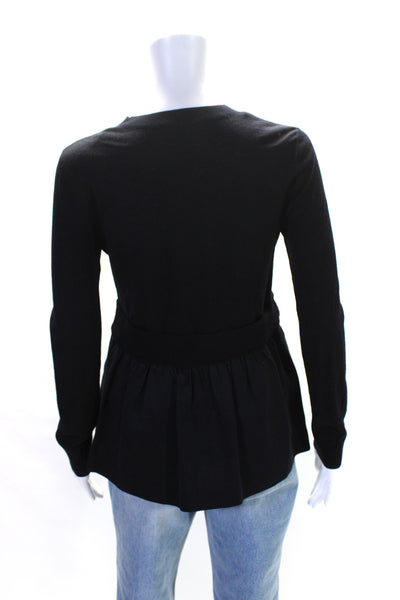 COS Womens Black Wool Blend Crew Neck Twofer Long Sleeve Blouse Top Size XS